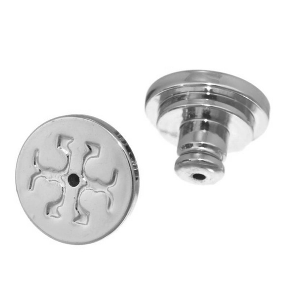 TORY BURCH • Silver Adeline Fret Logo Earrings - Picture 4 of 5